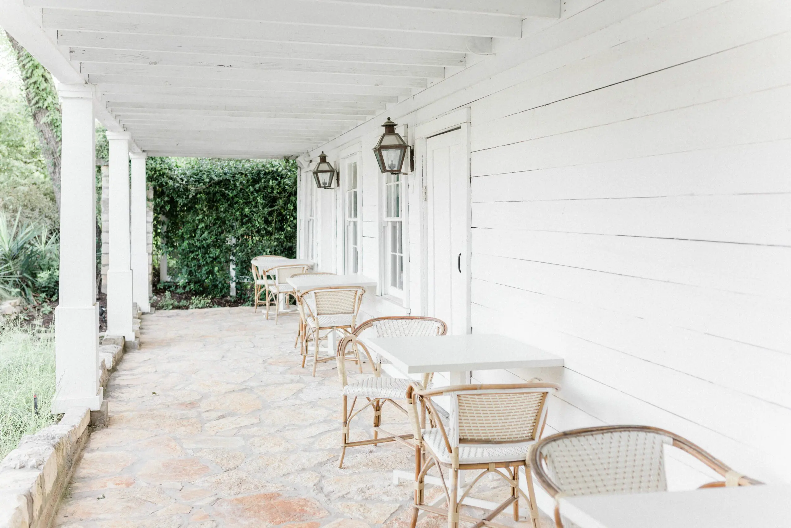 Charming outdoor patio at the Stagecoach Inn in Salado, Texas.