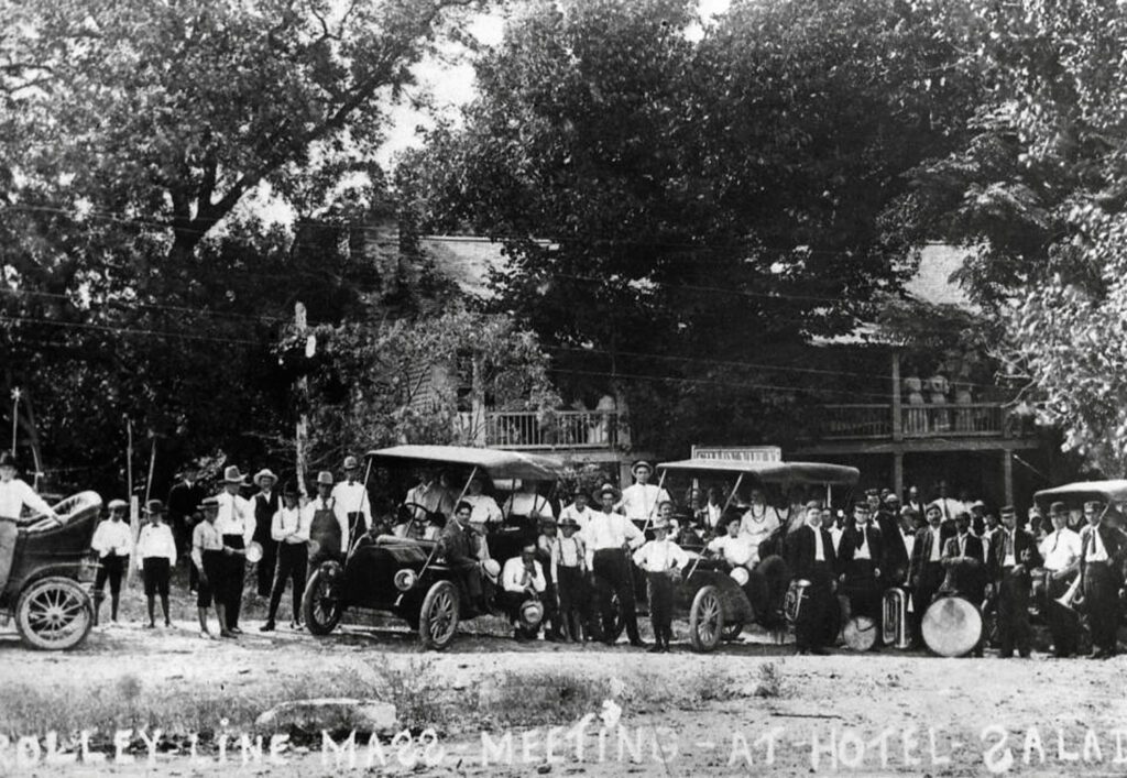 historic trolley line mass meeting black and white photo taken outside Stagecoach Inn