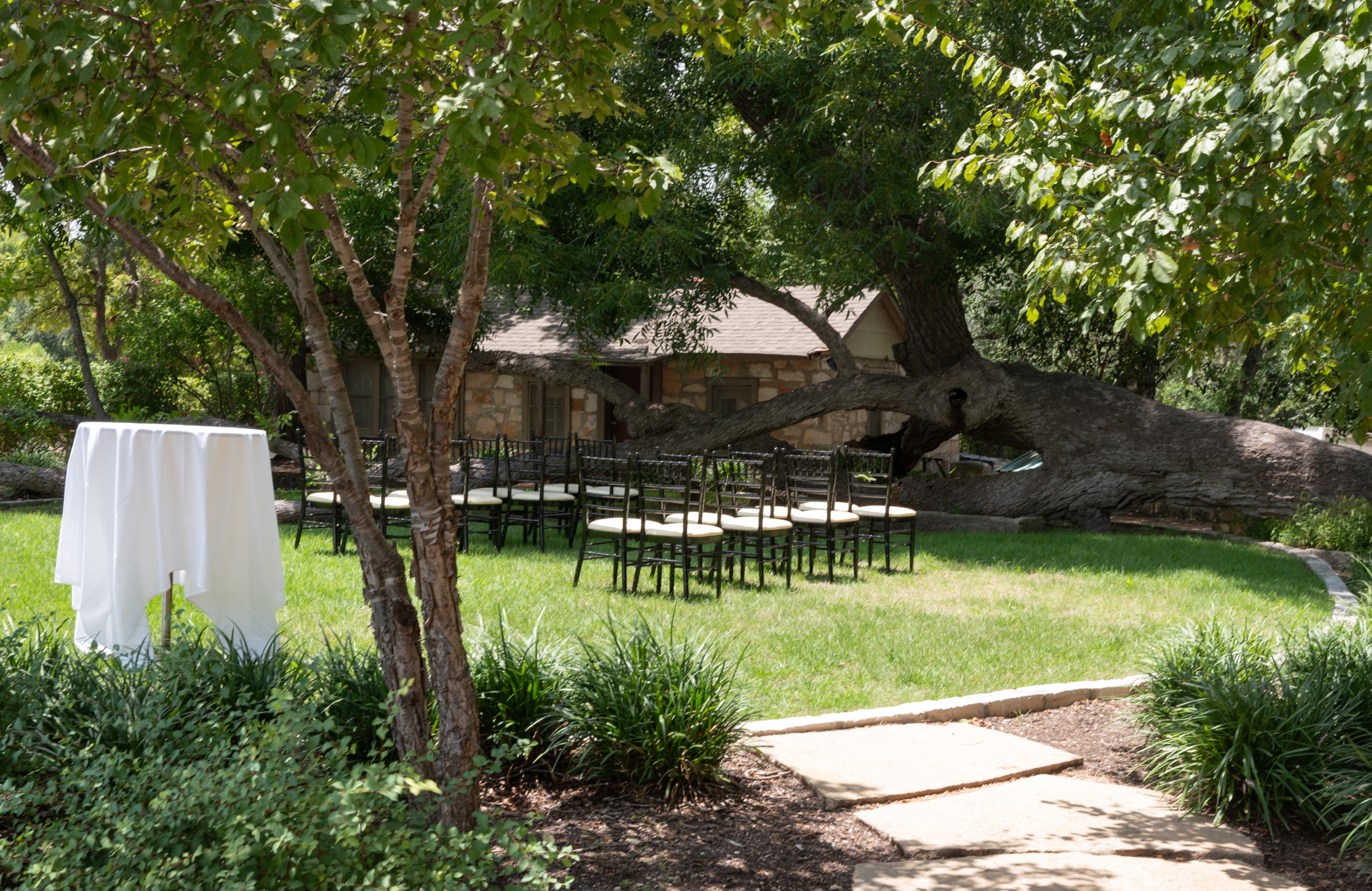 An intimate setup at Bent Tree Alcove for both a wedding ceremony and cocktail hour or reception at Stagecoach Inn.